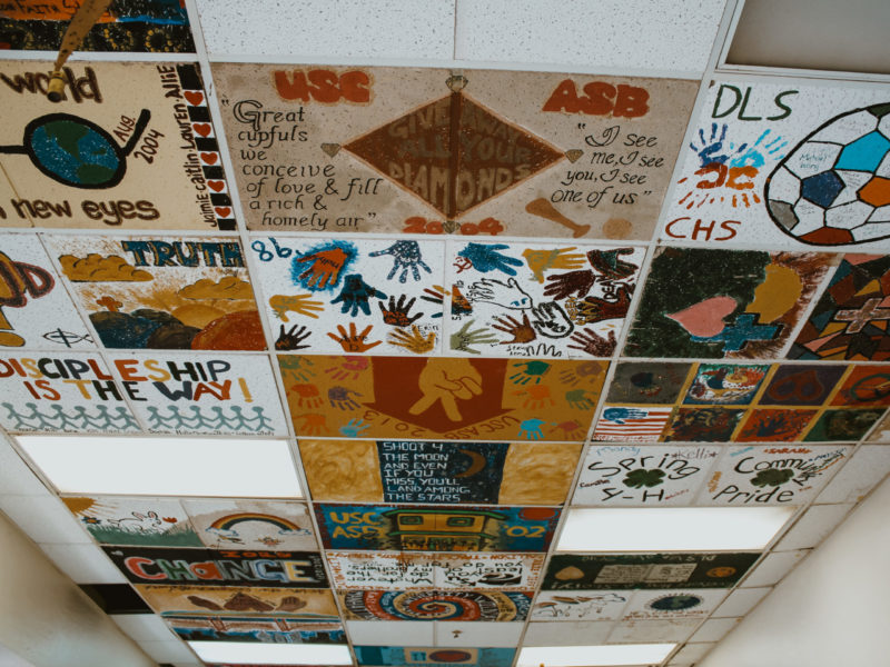 Picture of the ceiling tiles at Dorothy's Place, our previous client, a homeless resource center in Salinas, California.