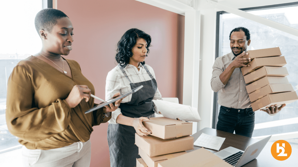 2 women and 1 man participating in a direct mailing.