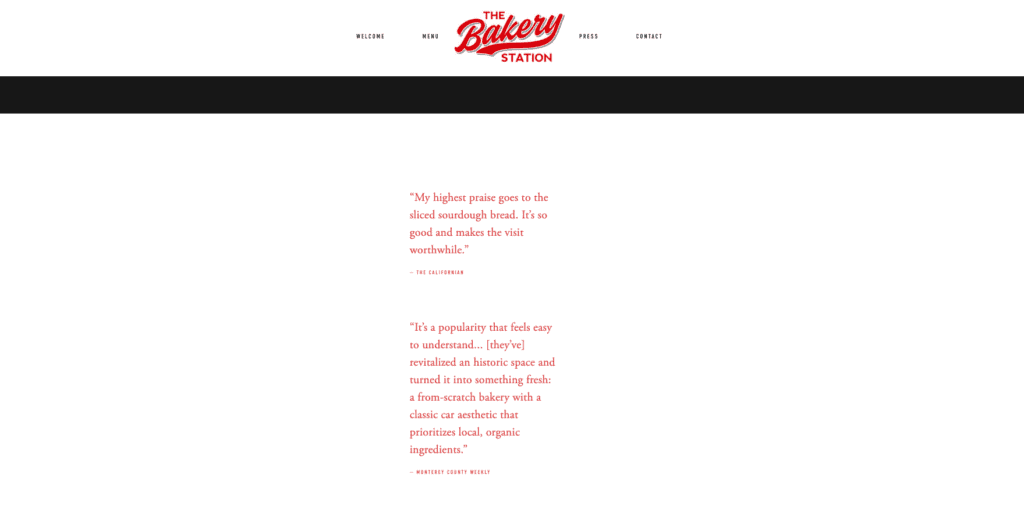 The Bakery Station Website Homepage