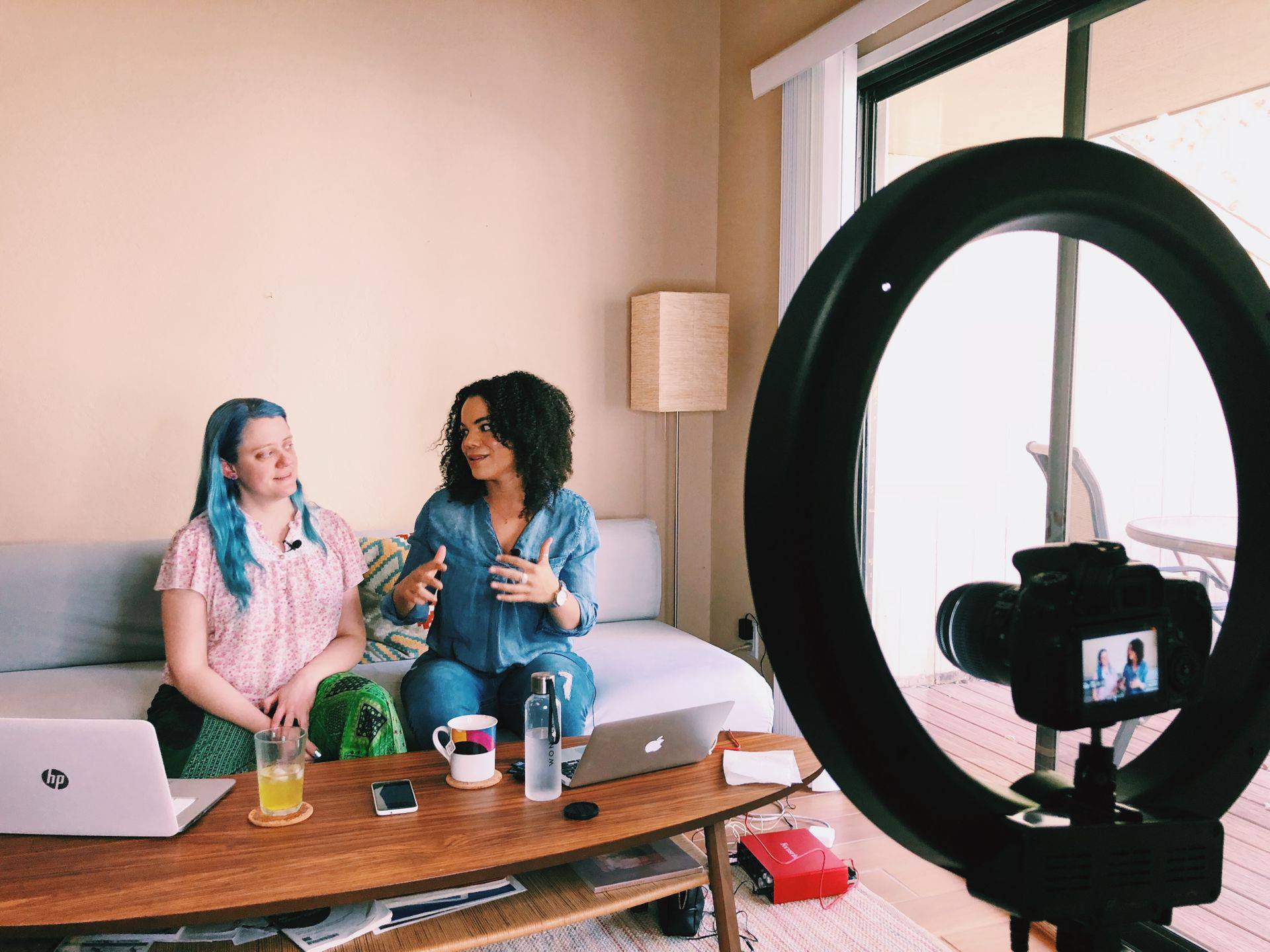 Grace and Gabby from Helps2 filming our very first video course to go with our book called "We Don't Need Another Marketing Book"